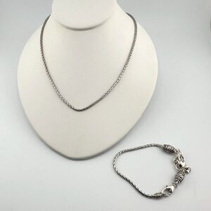 Brighton Silver Tone Braided Necklace and Matching Bracelet